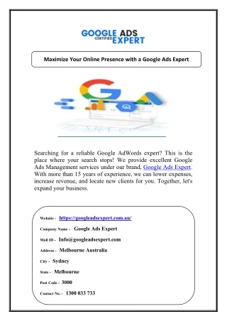 Maximize Your Online Presence with a Google Ads Expert