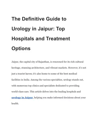 The Definitive Guide to Urology in Jaipur_ Top Hospitals and Treatment Options
