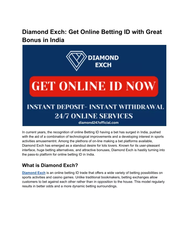 diamond exch get online betting id with great