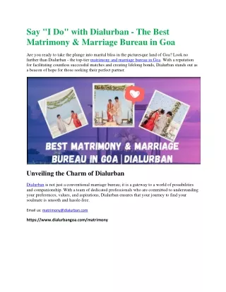 Best Matrimony & Marriage Bureau in GoaDialurban