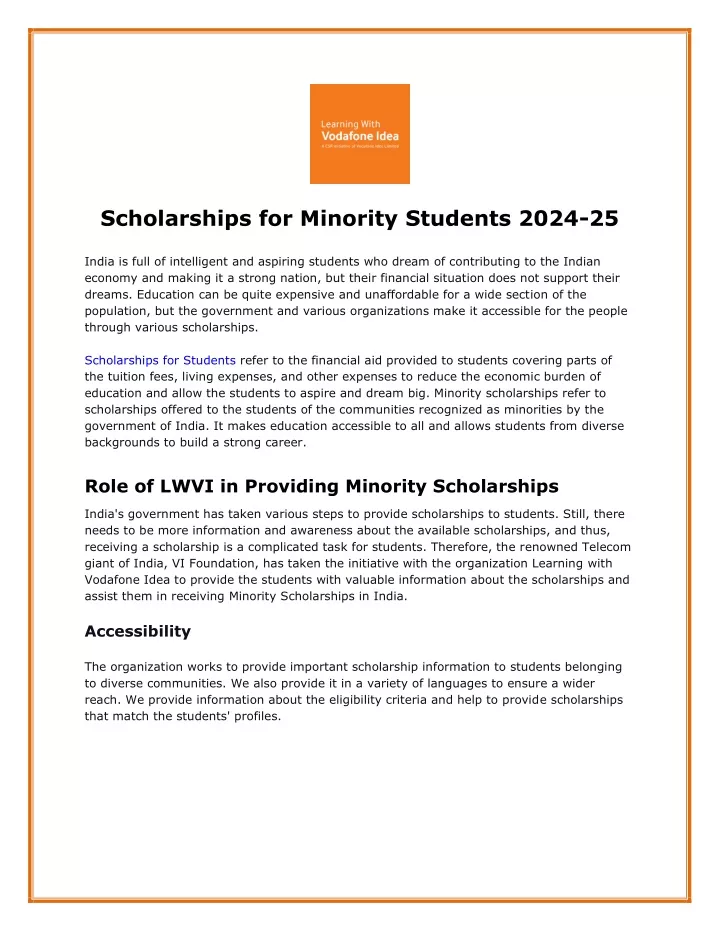 scholarships for minority students 2024 25