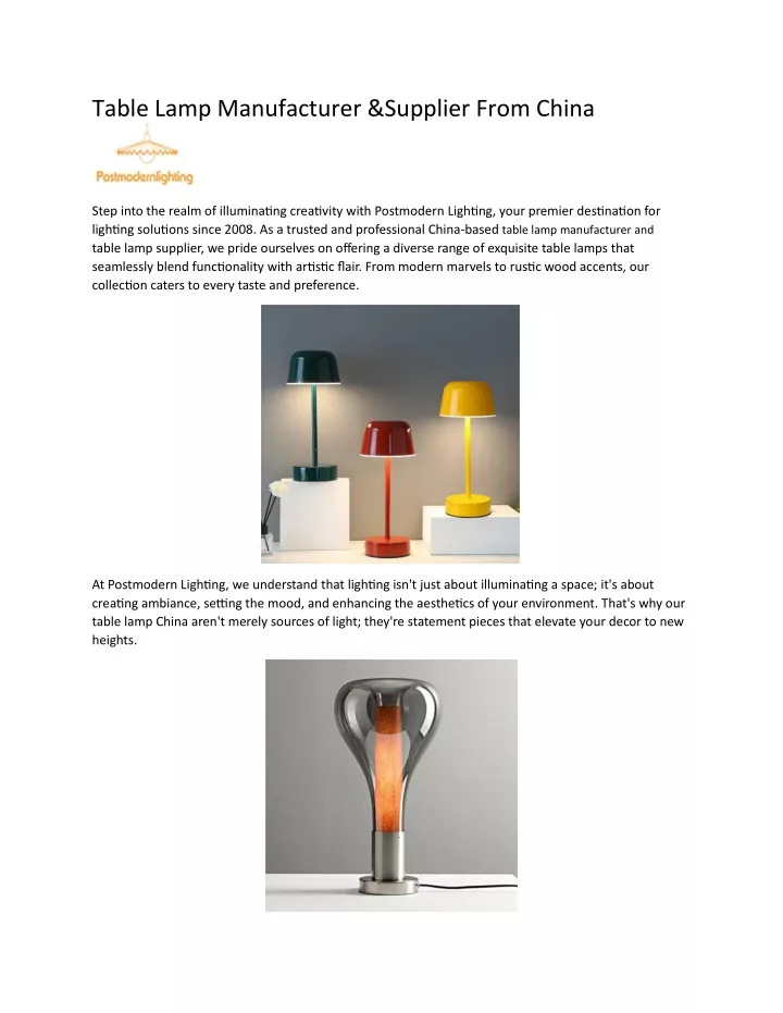 table lamp manufacturer supplier from china