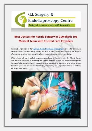 Affordable Hernia Surgery Cost in Guwahati: A Cost-Effective Destination