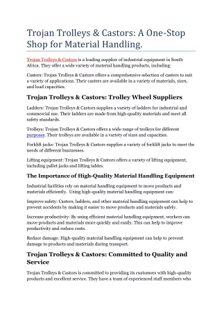 trojan trolleys castors a one stop shop