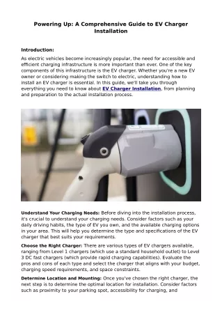 Powering Up: A Comprehensive Guide to EV Charger Installation