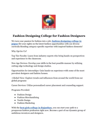 Fashion Designing College for Fashion Designers