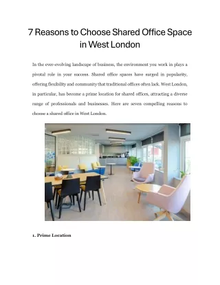 7 Reasons to Choose Shared Office Space in West London