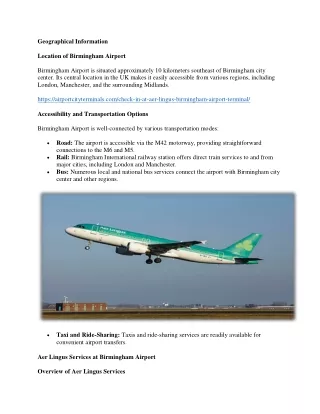 Aer Lingus Birmingham Airport Terminal Information