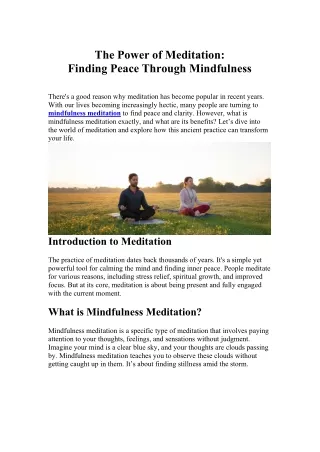 The Power of Meditation Finding Peace Through Mindfulness