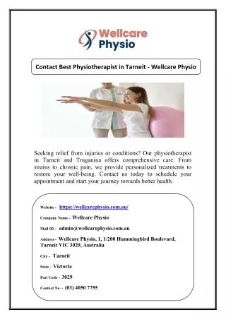 Contact Best Physiotherapist in Tarneit - Wellcare Physio