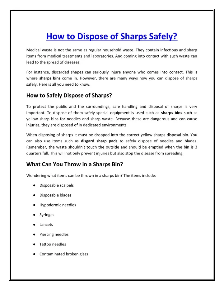 how to dispose of sharps safely