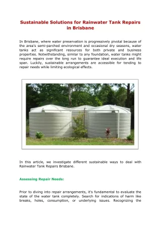 Sustainable Solutions for Rainwater Tank Repairs in Brisbane