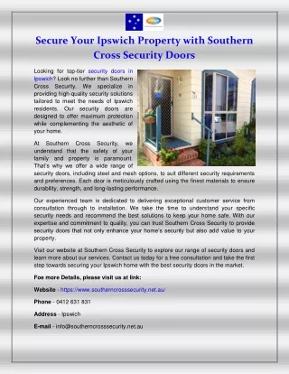 Secure Your Ipswich Property with Southern Cross Security Doors
