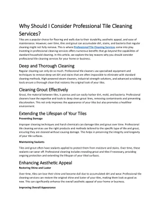 Why Should I Consider Professional Tile Cleaning Services