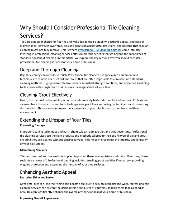 why should i consider professional tile cleaning