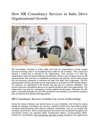 How HR Consultancy Services in India Drive Organizational Growth