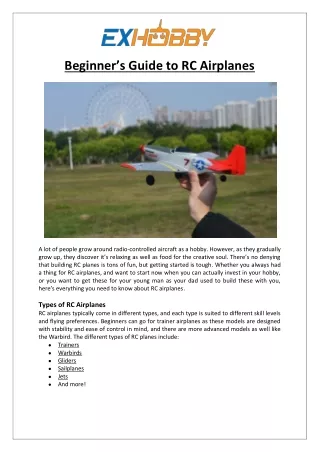 EXHOBBY - Beginner’s Guide to RC Airplanes