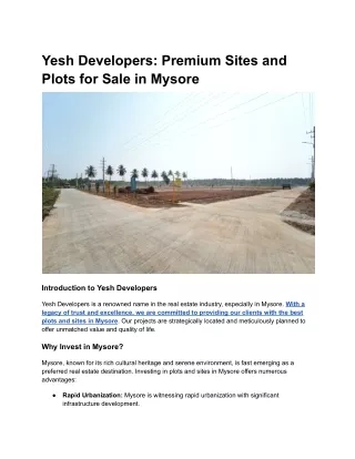 Yesh Developers_ Premium Sites and Plots for Sale in Mysore