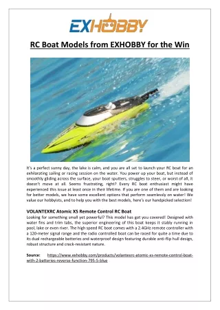 EXHOBBY - RC Boat Models for the Win