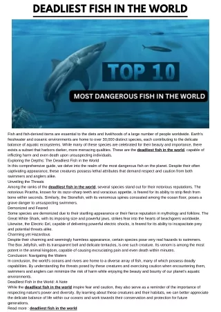 Deadliest Fish In The World