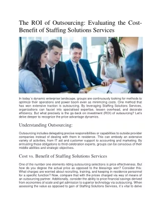 The ROI of Outsourcing Evaluating the Cost Benefit of Staffing Solutions Services