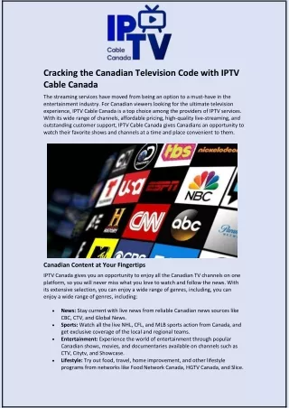 Cracking the Canadian Television Code with IPTV Cable Canada