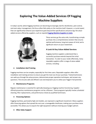 Exploring The Value-Added Services Of Fogging Machine Suppliers