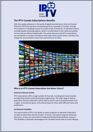 The IPTV Canada Subscriptions Benefits