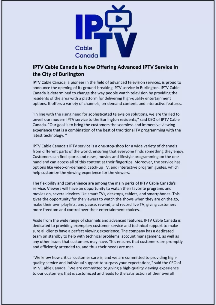 iptv cable canada is now offering advanced iptv