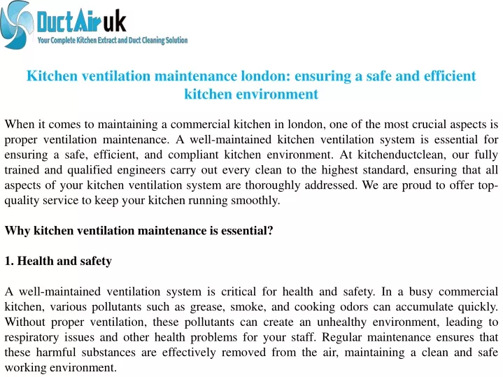 kitchen ventilation maintenance london ensuring