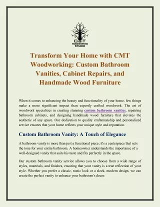 Transform Your Home with CMT Woodworking: Custom Bathroom Vanities