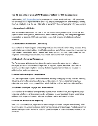 Top 10 Benefits of Using SAP SuccessFactors for HR Management