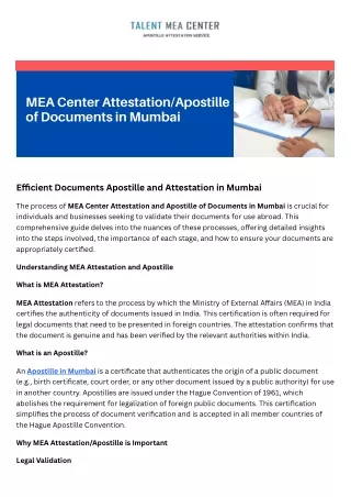 MEA Center Attestation/Apostille of Documents in Mumbai