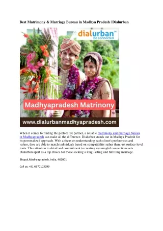 Best Matrimony & Marriage Bureau in MadhyapradeshDialurba