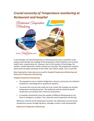 Crucial necessity of Temperature monitoring at Restaurant and hospital