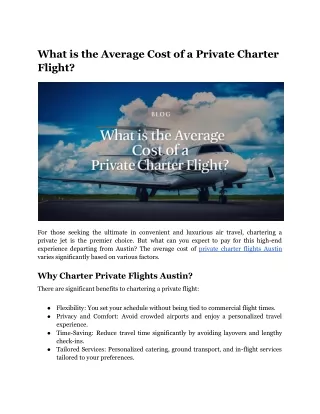 What is the Average Cost of a Private Charter Flight