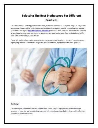 Selecting The Best Stethoscope For Different Practices