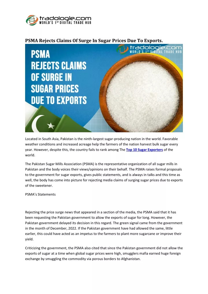 psma rejects claims of surge in sugar prices