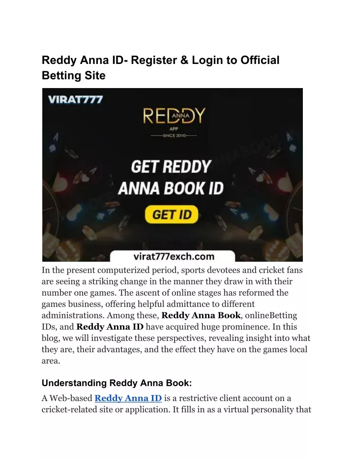 reddy anna id register login to official betting