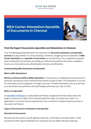 MEA Center Attestation/Apostille of Documents in Chennai