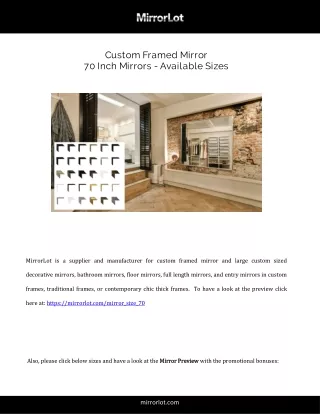 Custom Framed Mirror  70 Inch Mirrors Available Sizes