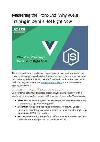 Mastering the Front-End Why Vue.js Training in Delhi is Hot Right Now