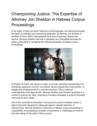 The Expertise of Attorney Jon Sheldon in Habeas Corpus Proceedings