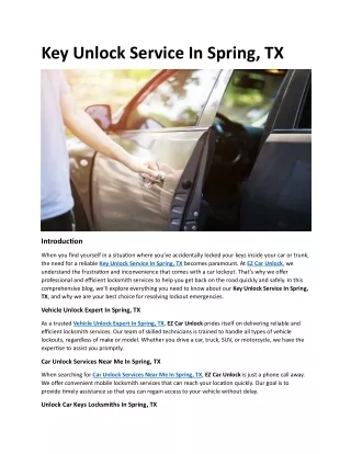 Key Unlock Service In Spring, TX