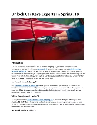 Unlock Car Keys Experts In Spring, TX