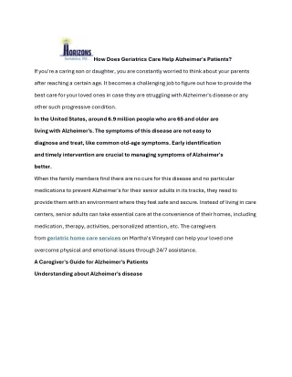 How Does Geriatrics Care Help Alzheimer's Patients?