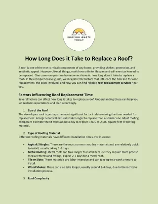 How Long Does it Take to Replace a Roof?