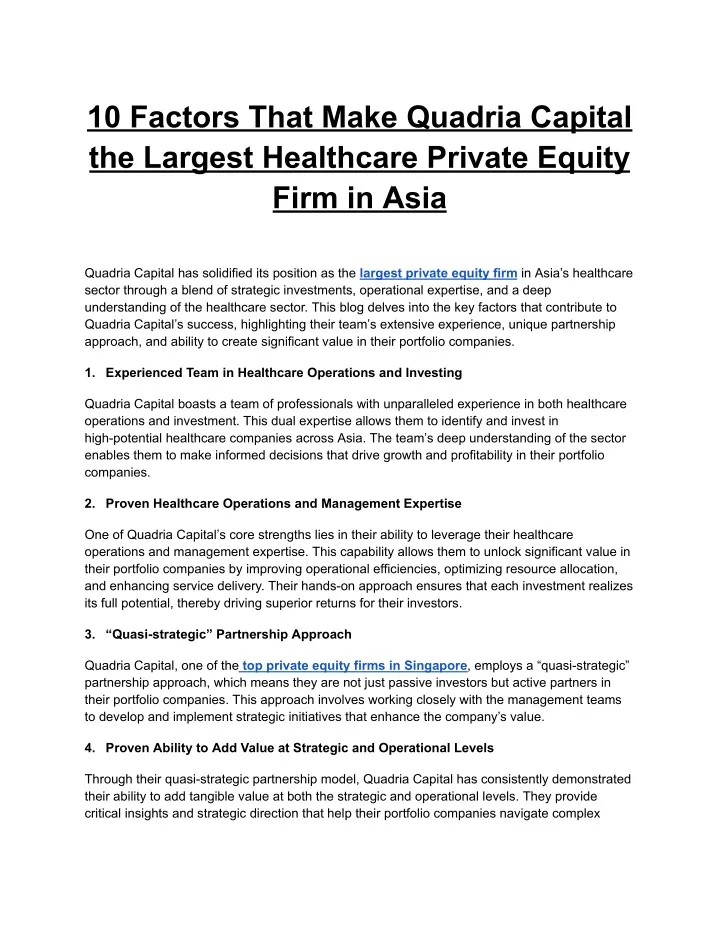 10 factors that make quadria capital the largest