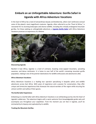 Embark on an Unforgettable Adventure: Gorilla Safari in Uganda with Africa Adven