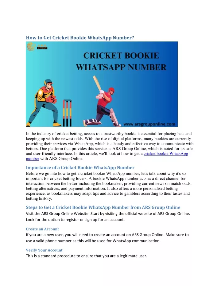 how to get cricket bookie whatsapp number